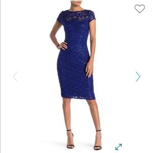Marina cap sleeve sequin midi dress size 12 blue